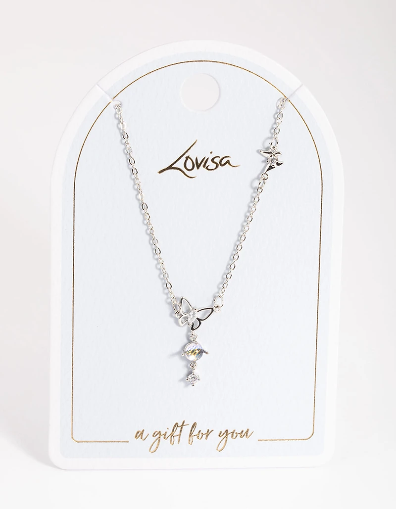 Collier papillon délicat en argent & Diamant