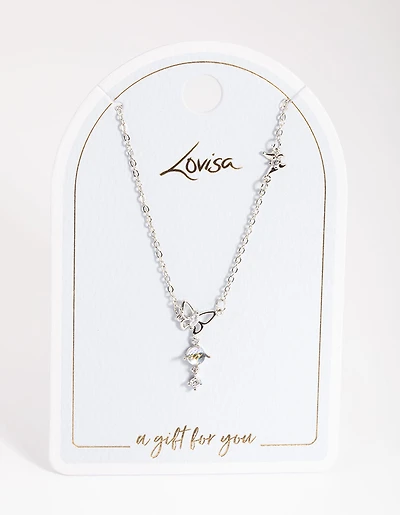 Collier papillon délicat en argent & Diamant
