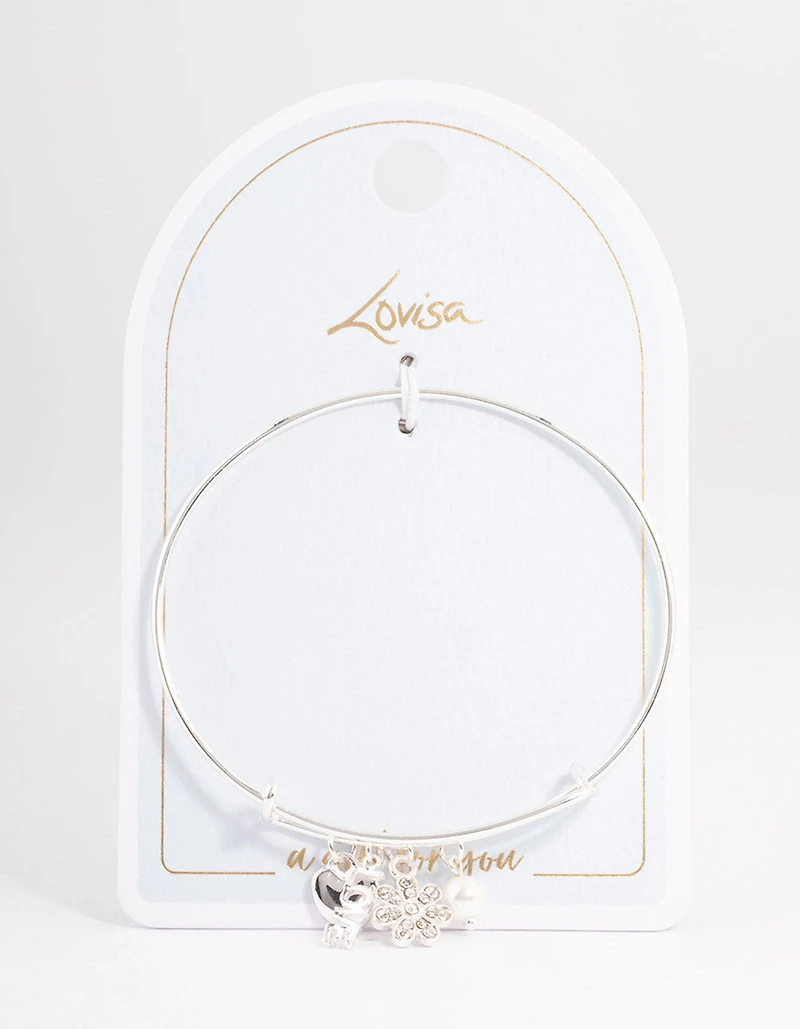 Silver Love Mix Charm Bangle
