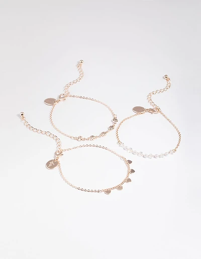 Rose Gold Disc, Pearl & Heart Charm Bracelet Pack