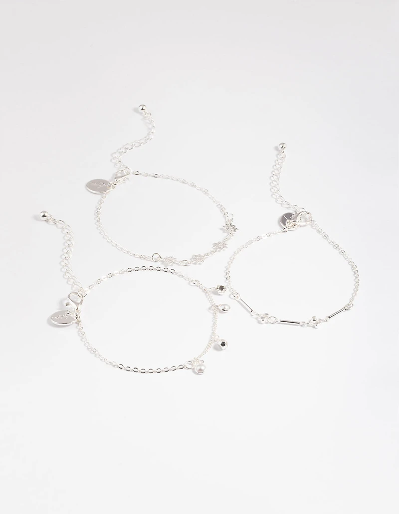 Silver Star & Pearl Droplet Charm Bracelet Pack