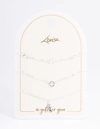 Silver Dainty Circle & Wing Bracelet Pack