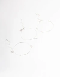 Silver Dainty Circle & Wing Bracelet Pack