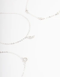 Silver Dainty Circle & Wing Bracelet Pack