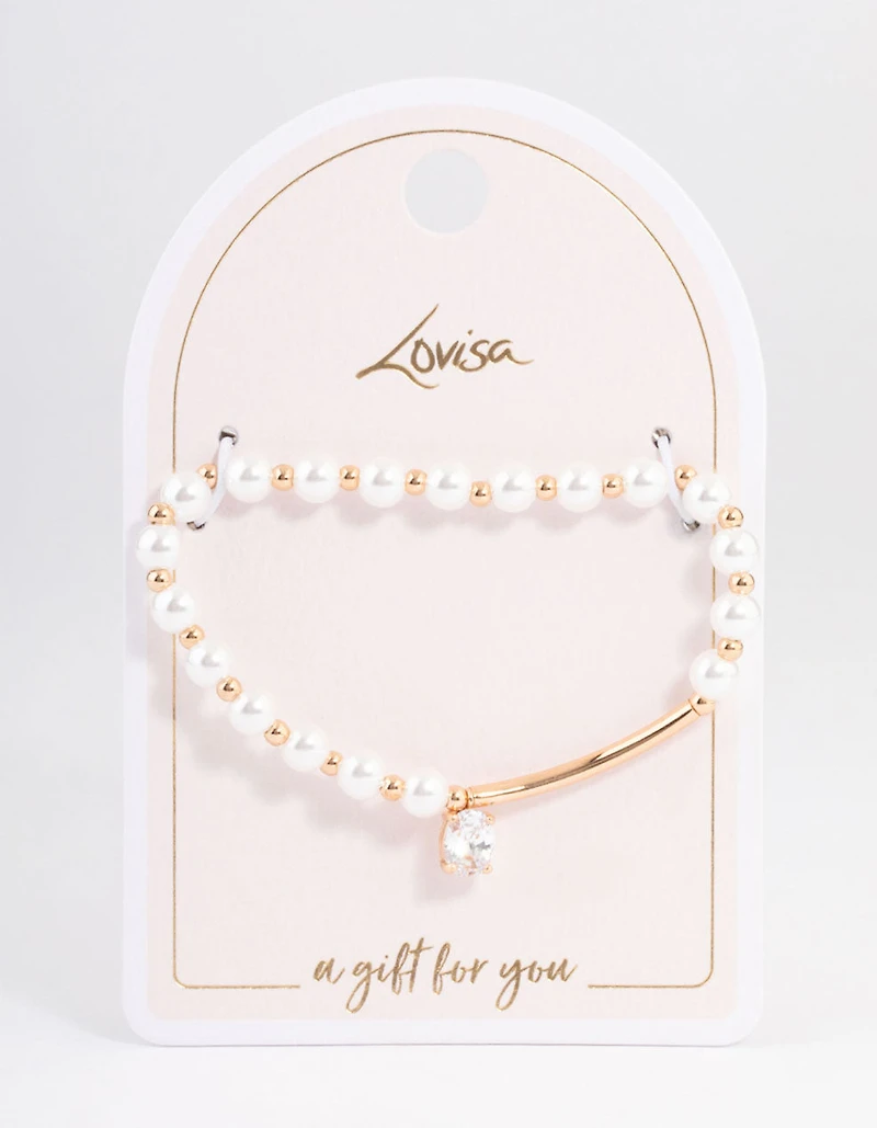 Gold Pearl & Bar Diamante Bracelet