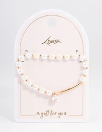 Gold Pearl & Bar Diamante Bracelet