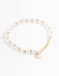 Gold Pearl & Bar Diamante Bracelet