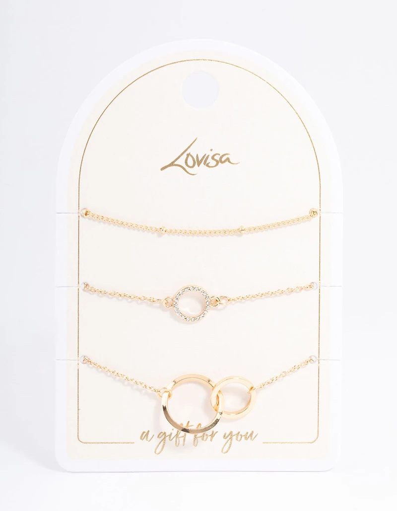 Gold Open Circle Linked Bracelet Pack