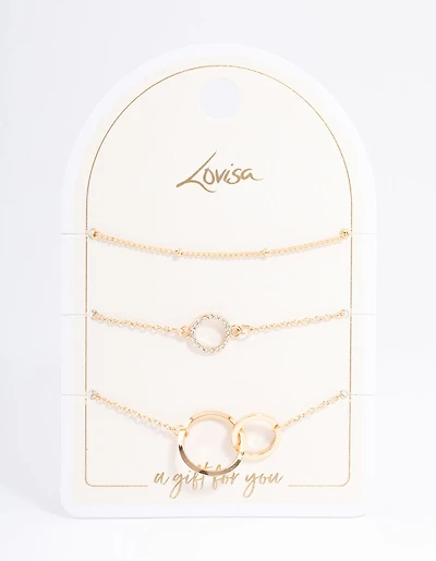 Gold Open Circle Linked Bracelet Pack