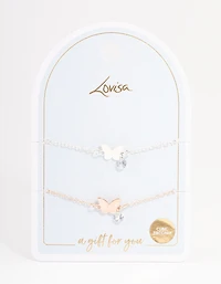 Mixed Metal Cubic Zirconia Butterfly Bracelet Pack