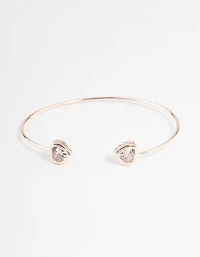 Rose Gold Cubic Zirconia Heart Open Cuff Bangle