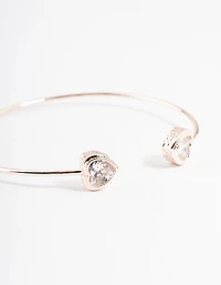 Rose Gold Cubic Zirconia Heart Open Cuff Bangle