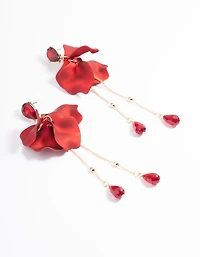 Red Teardrop Stone Petal Drop Earrings