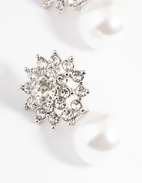 Silver Diamante Swirl Pearl Stud Earrings