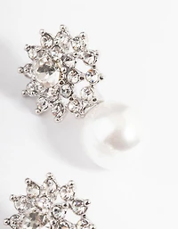 Silver Diamante Swirl Pearl Stud Earrings