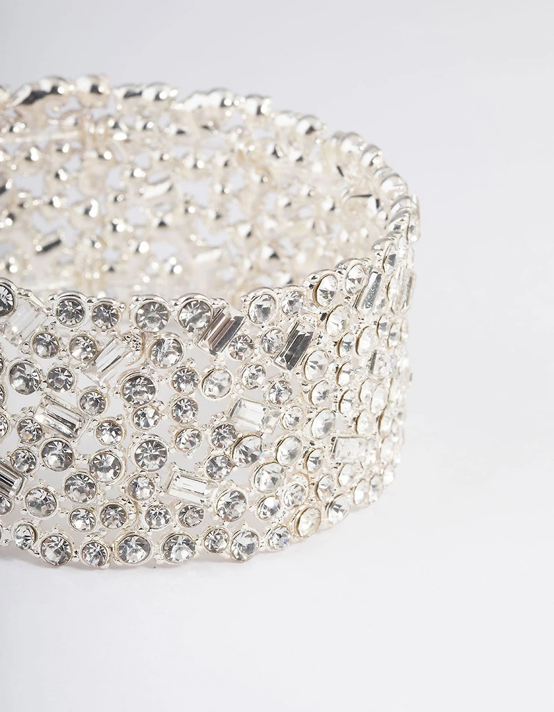 Silver Embellished Stone Stretch Bracelet