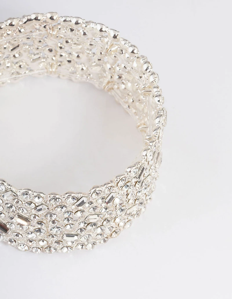 Silver Embellished Stone Stretch Bracelet