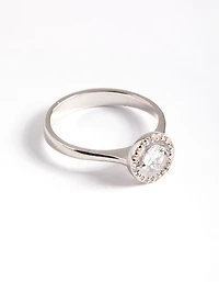 Silver Cubic Zirconia Centre Stone with Halo Ring