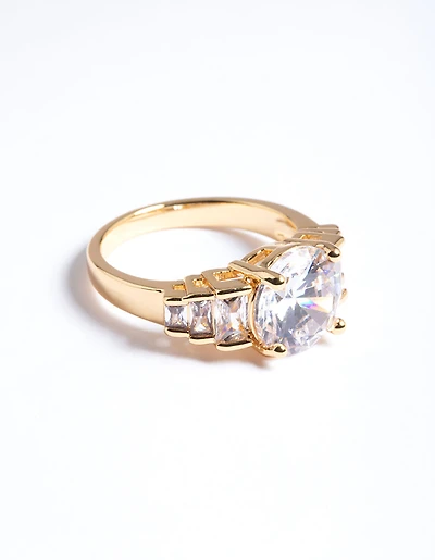 Gold Plated Cubic Zirconia Large Solitare Ring