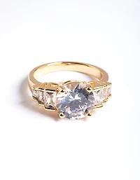 Grand anneau solitaire en zirconie cubique plaqué or