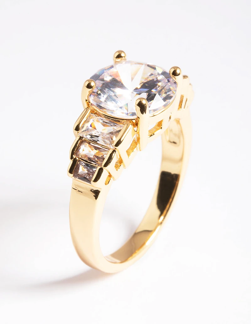 Grand anneau solitaire en zirconie cubique plaqué or
