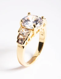 Grand anneau solitaire en zirconie cubique plaqué or