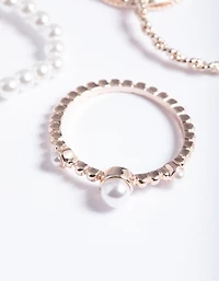 Rose Gold Pearl & Twist Ring 5-Pack