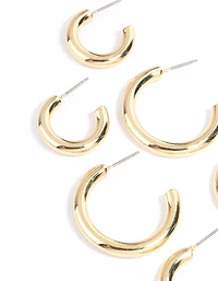 Gold Plated Chunky Hoop Earrings Pack
