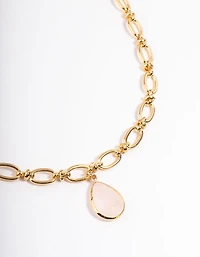 Gold Plated Rose Quartz Oval Link Chain Necklace