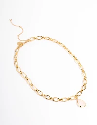 Gold Plated Rose Quartz Oval Link Chain Necklace