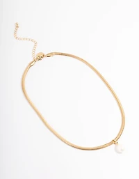 Gold Plated Snake Chain Freshwater Pearl Drop Necklace