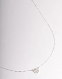 Sterling Silver Cubic Zirconia Halo Heart Pendant Necklace