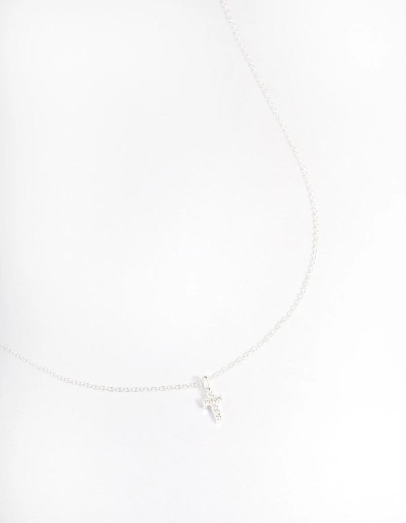 Sterling Silver Cubic Zirconia Small Cross Necklace