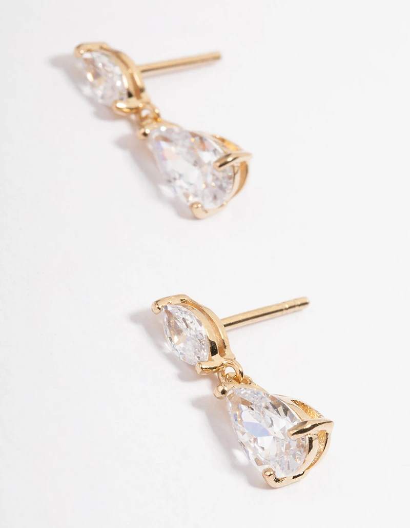 Gold Plated Sterling Silver Cubic Zirconia Marquise Drop Earrings