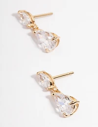 Gold Plated Sterling Silver Cubic Zirconia Marquise Drop Earrings