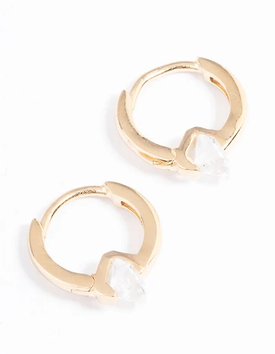 Gold Plated Sterling Silver Round Cubic Zirconia Huggie Earrings