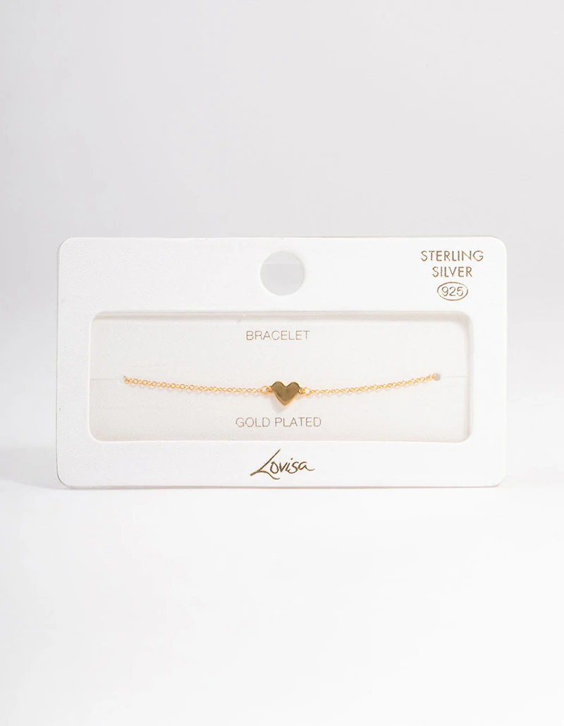 Gold Plated Sterling Silver Smooth Heart Bracelet