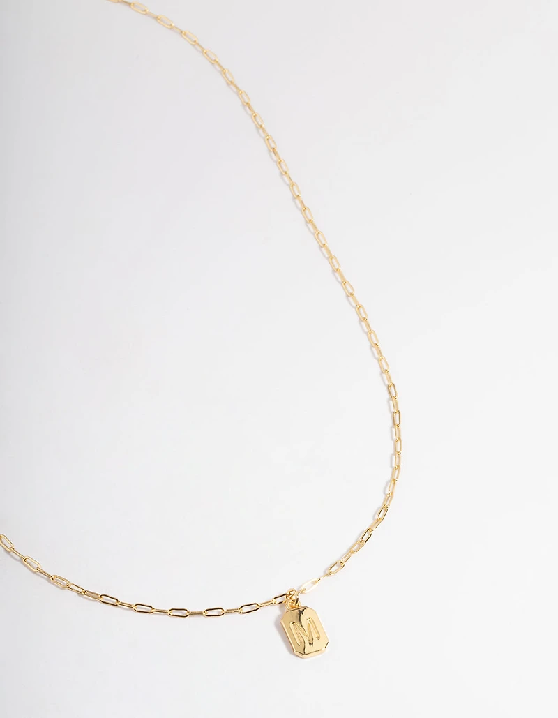 Letter Gold Plated Rectangle Pendant Initial Necklace