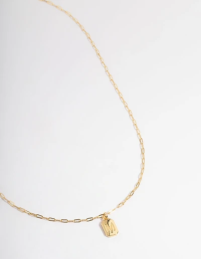 Letter Gold Plated Rectangle Pendant Initial Necklace