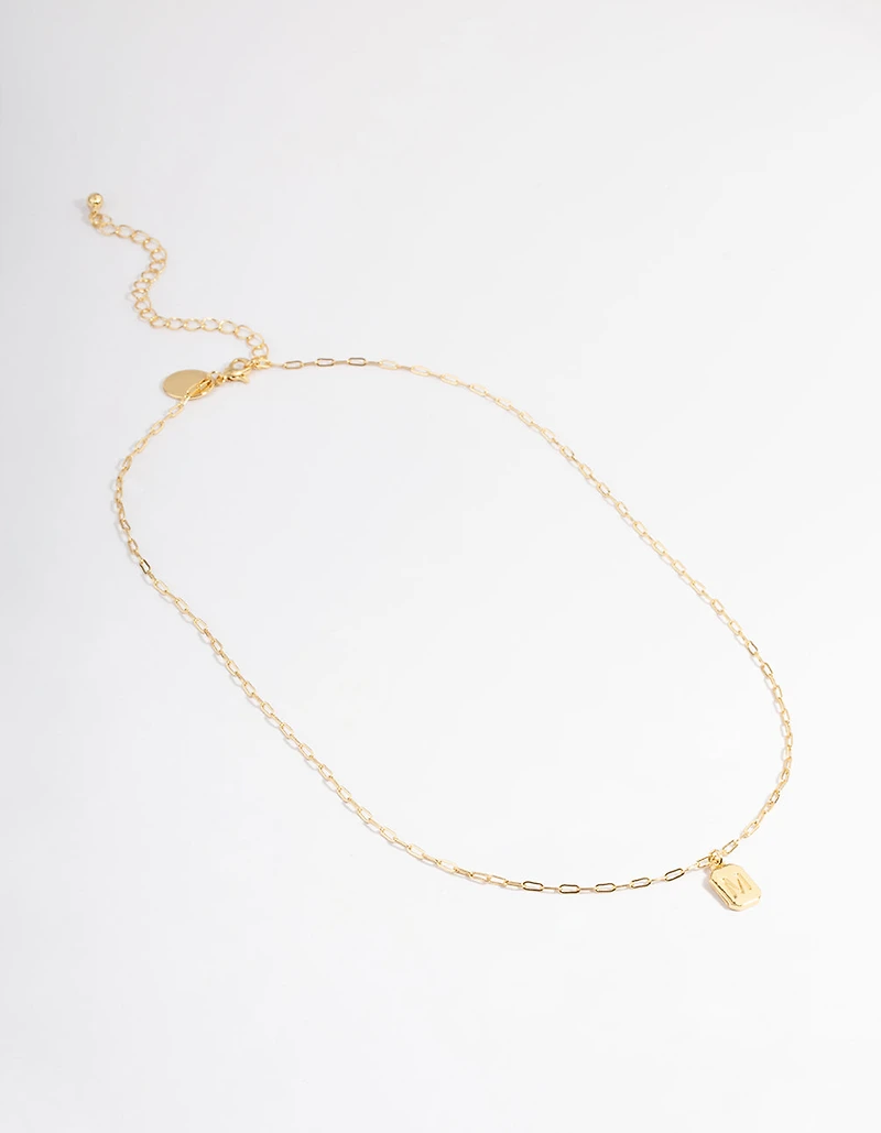 Letter Gold Plated Rectangle Pendant Initial Necklace