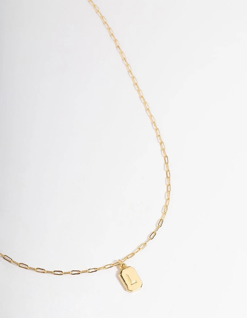 Gold Plated Letter L Rectangle Pendant  Necklace