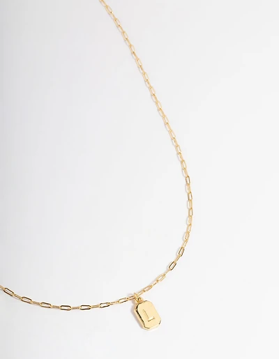 Gold Plated Letter L Rectangle Pendant  Necklace