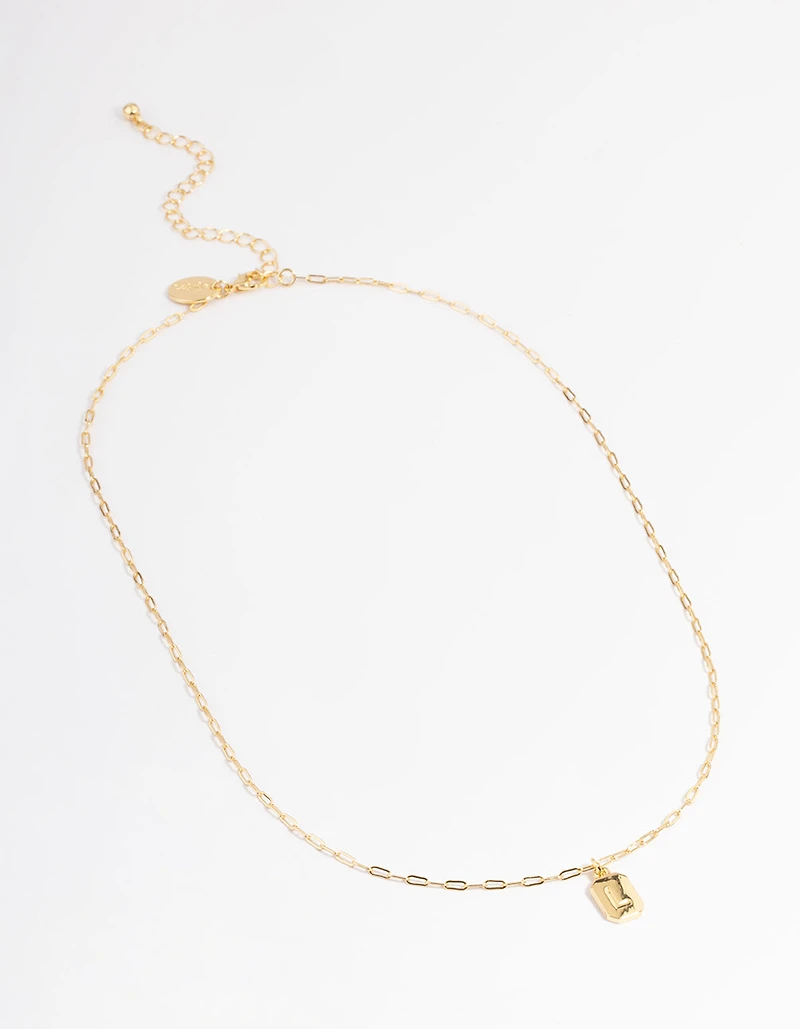 Gold Plated Letter L Rectangle Pendant  Necklace