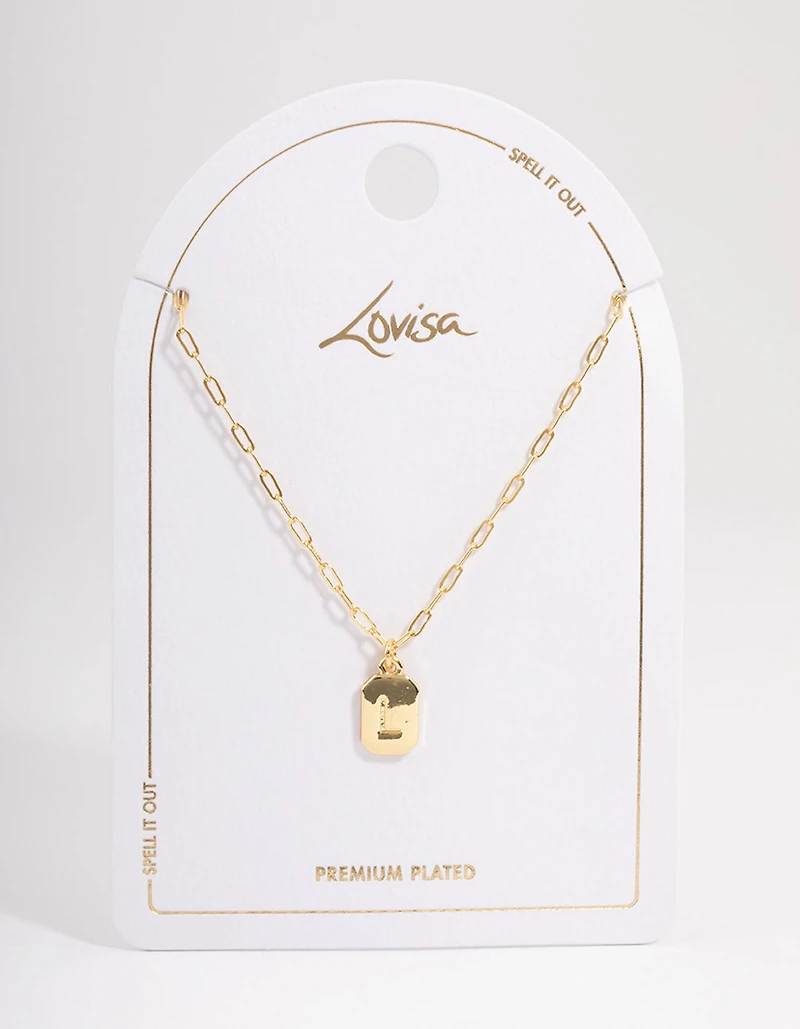 Gold Plated Letter L Rectangle Pendant  Necklace