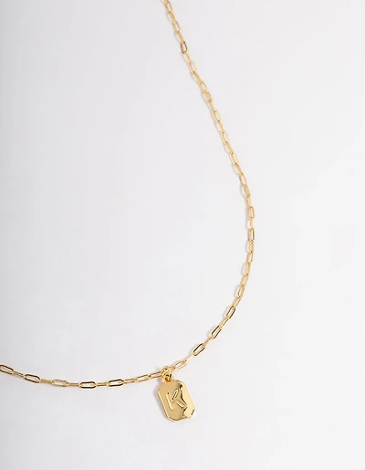 Letter K Gold Plated Rectangle Pendant Initial Necklace