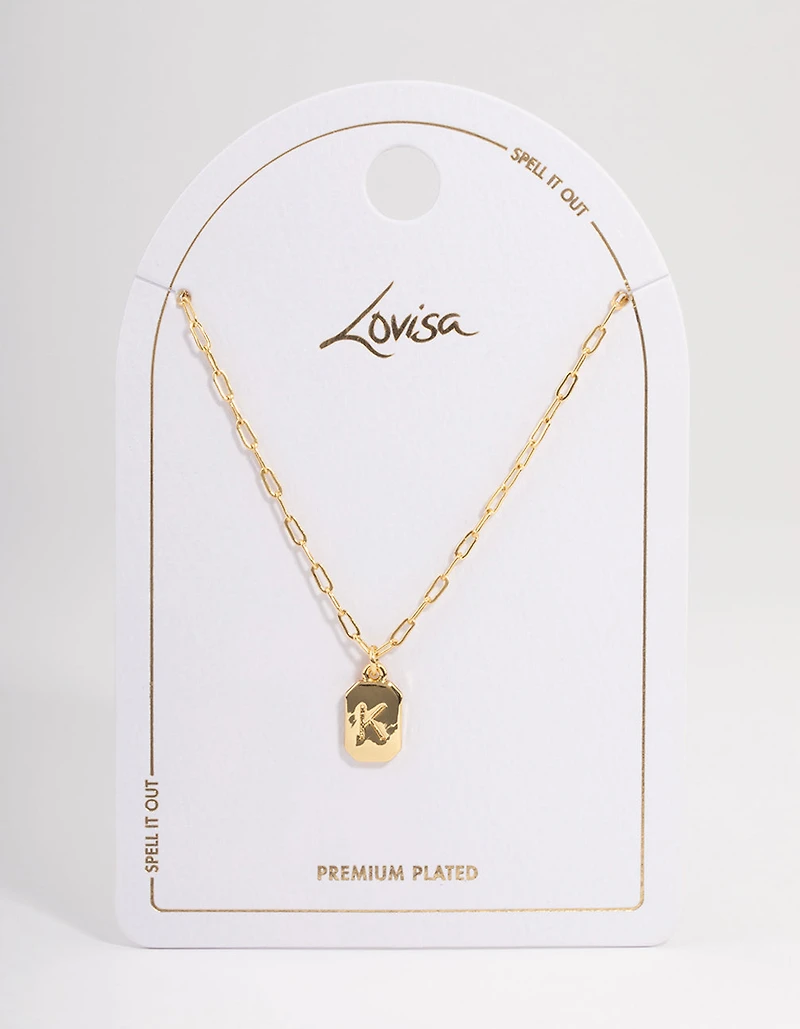 Letter K Gold Plated Rectangle Pendant Initial Necklace