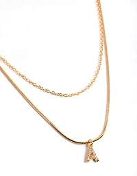 Gold Plated Diamante Letter A Layered  Necklace