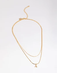 Gold Plated Diamante Letter A Layered  Necklace