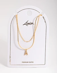 Gold Plated Diamante Letter A Layered  Necklace