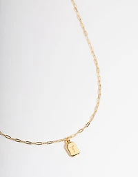 Letter 'T' Gold Plated Rectangle Pendant Initial Necklace
